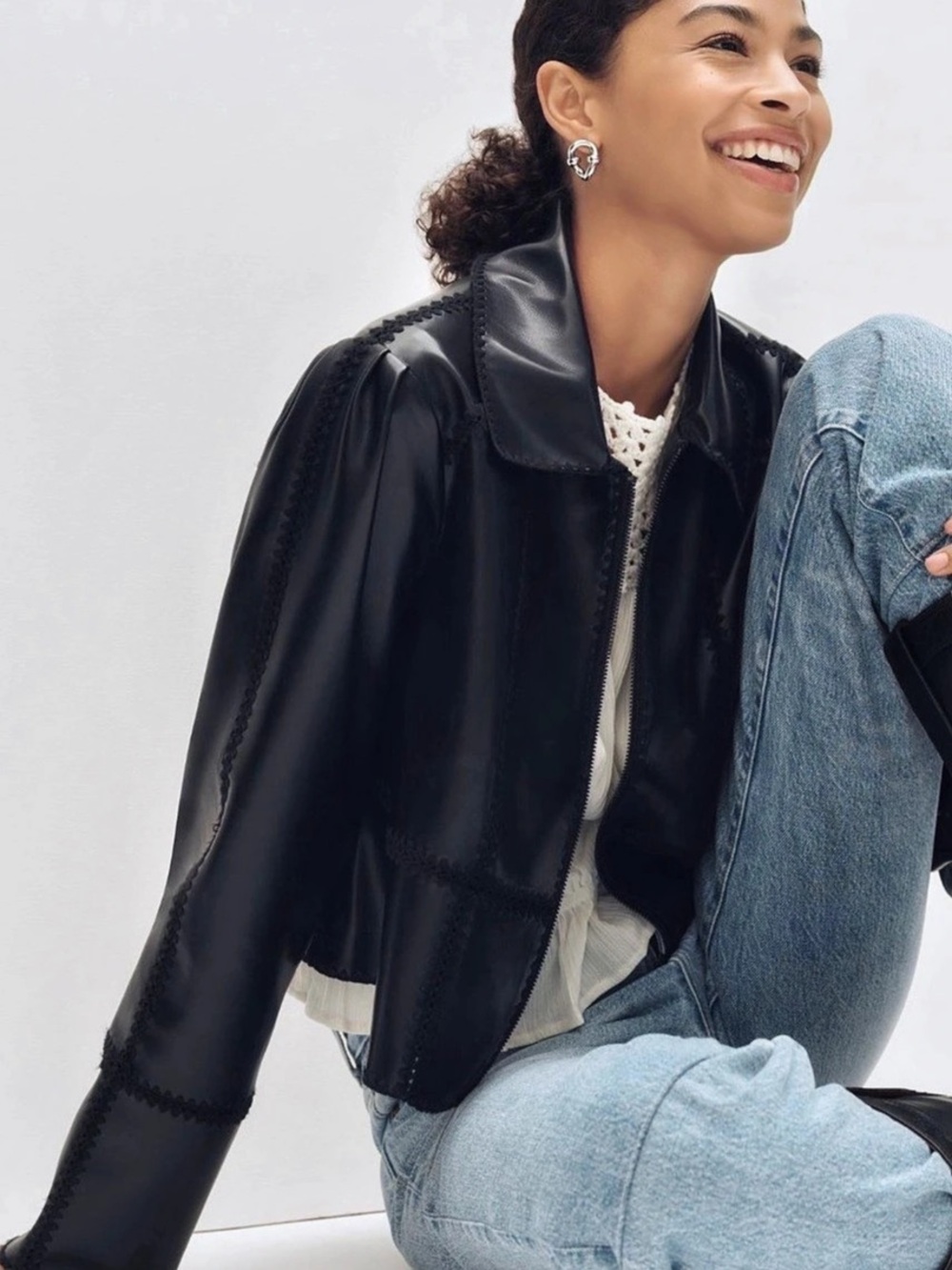 NWT Anthropologie Freya Faux Leather Whip-Stitch Swing Jacket Size Small